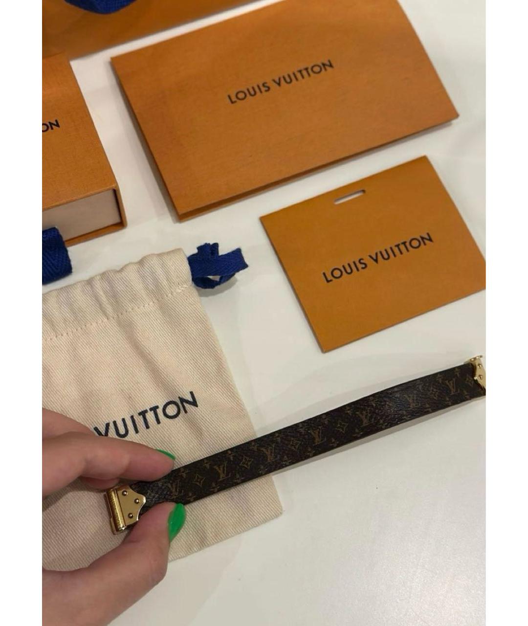 LOUIS VUITTON Коричневый кожаный браслет, фото 2