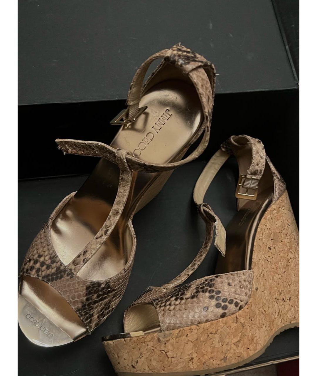 JIMMY CHOO Бежевые кожаные босоножки, фото 2