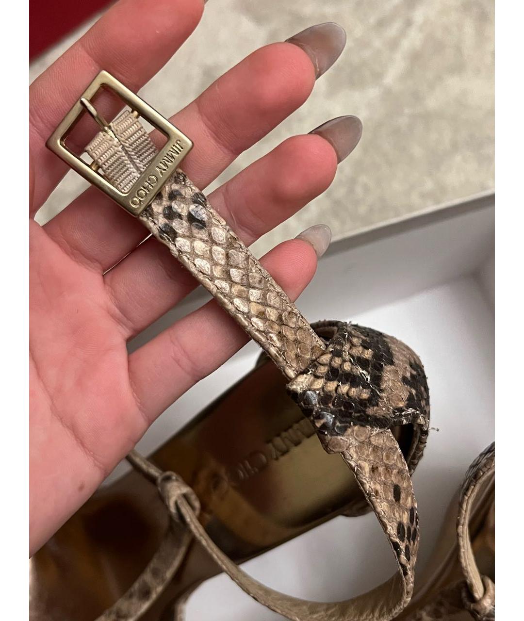 JIMMY CHOO Бежевые кожаные босоножки, фото 7