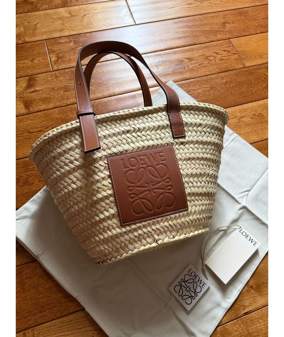 LOEWE Бежевая пелетеная пляжная сумка, фото 3