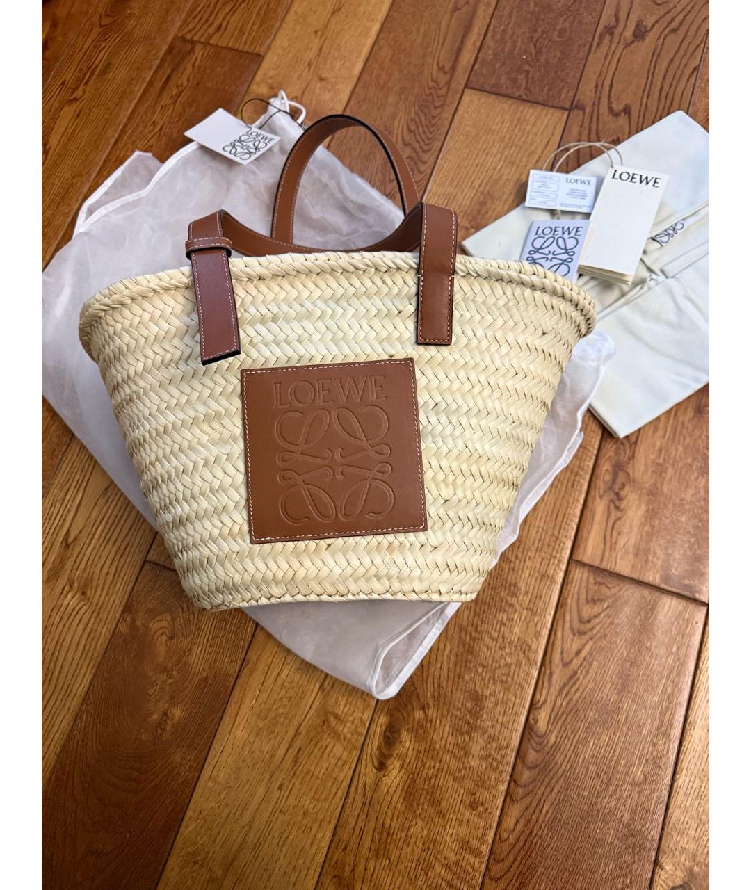 LOEWE Бежевая пелетеная пляжная сумка, фото 6