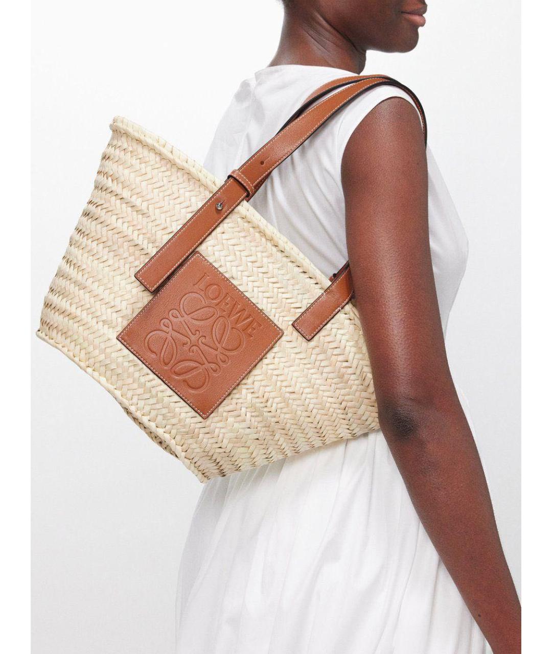LOEWE Бежевая пелетеная пляжная сумка, фото 4