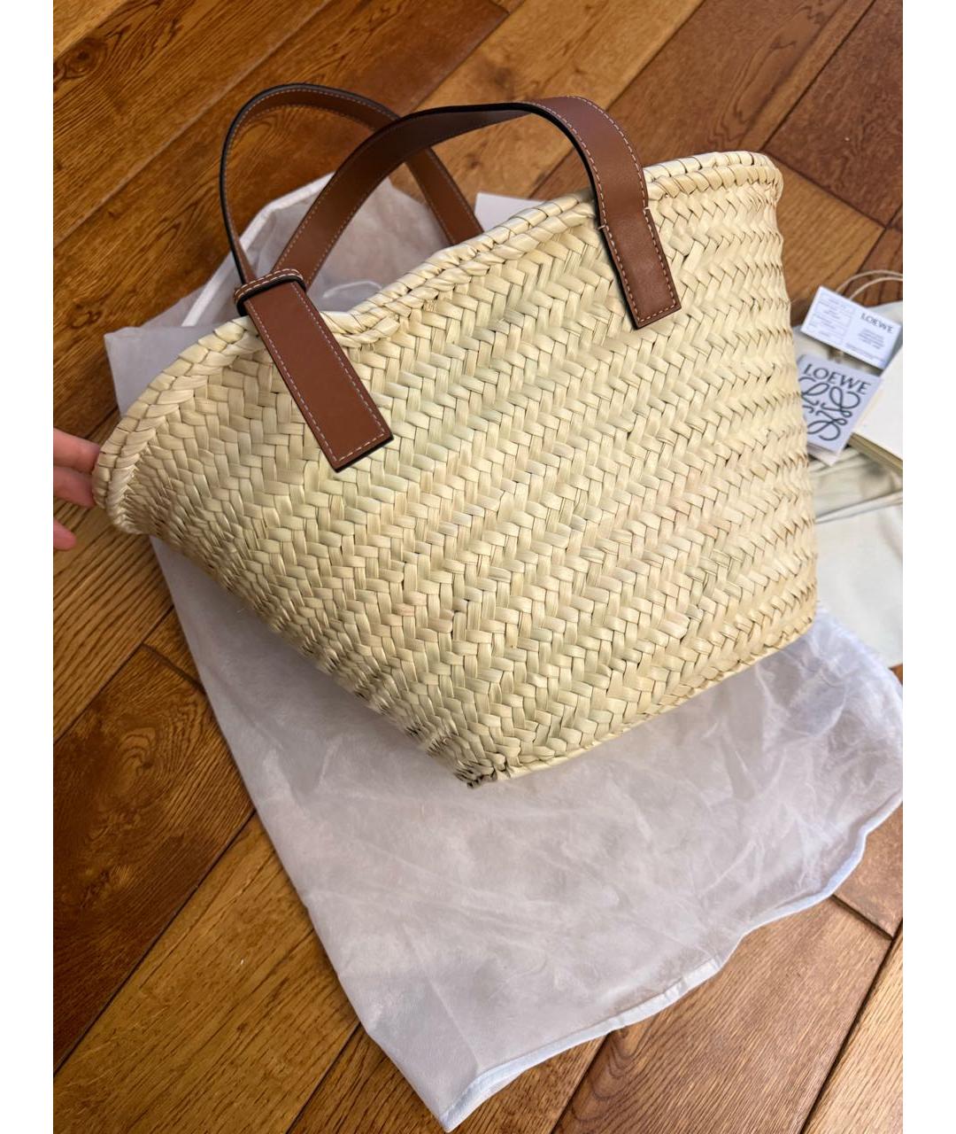 LOEWE Бежевая пелетеная пляжная сумка, фото 7