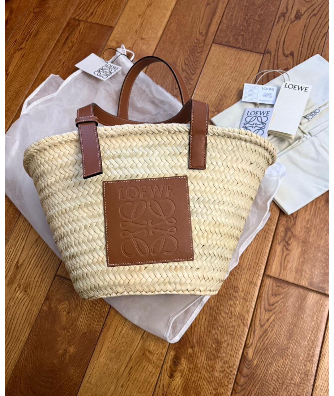 LOEWE Бежевая пелетеная пляжная сумка, фото 3