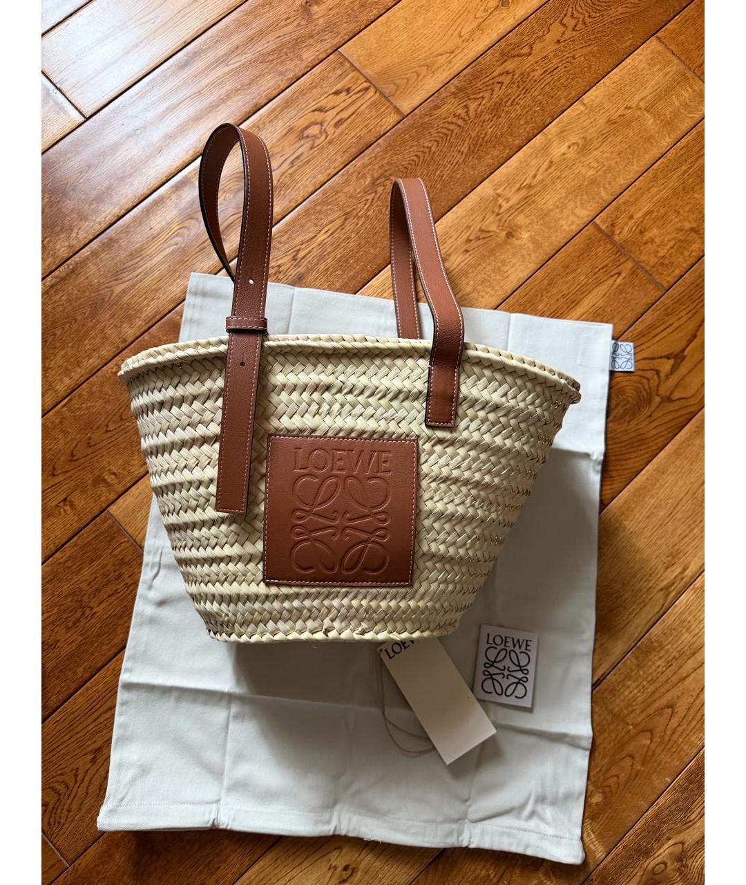 LOEWE Бежевая пелетеная пляжная сумка, фото 8