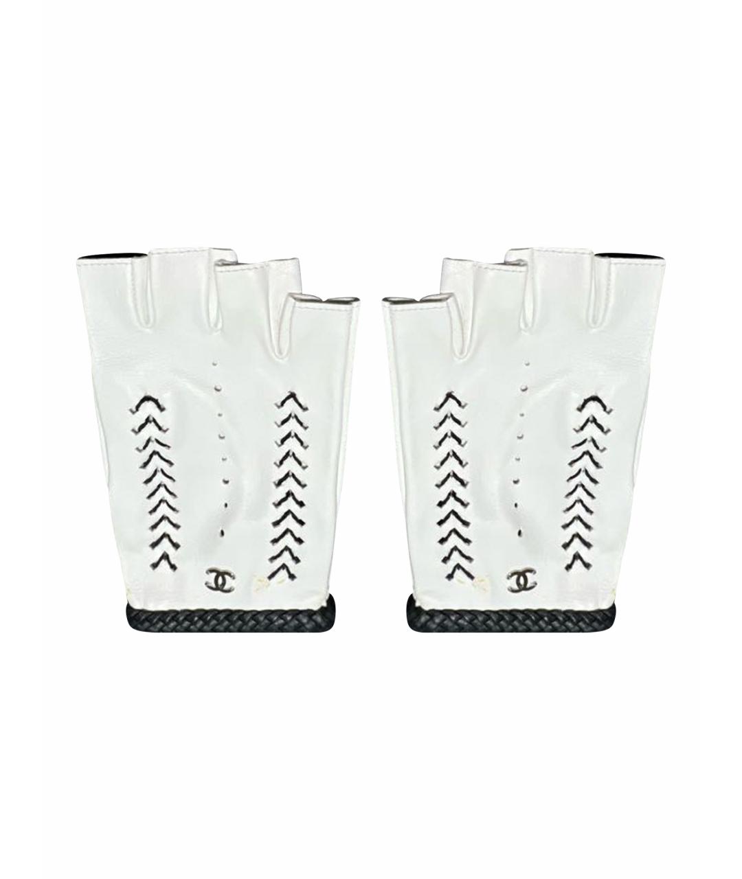 CHANEL Белые кожаные митенки, фото 1