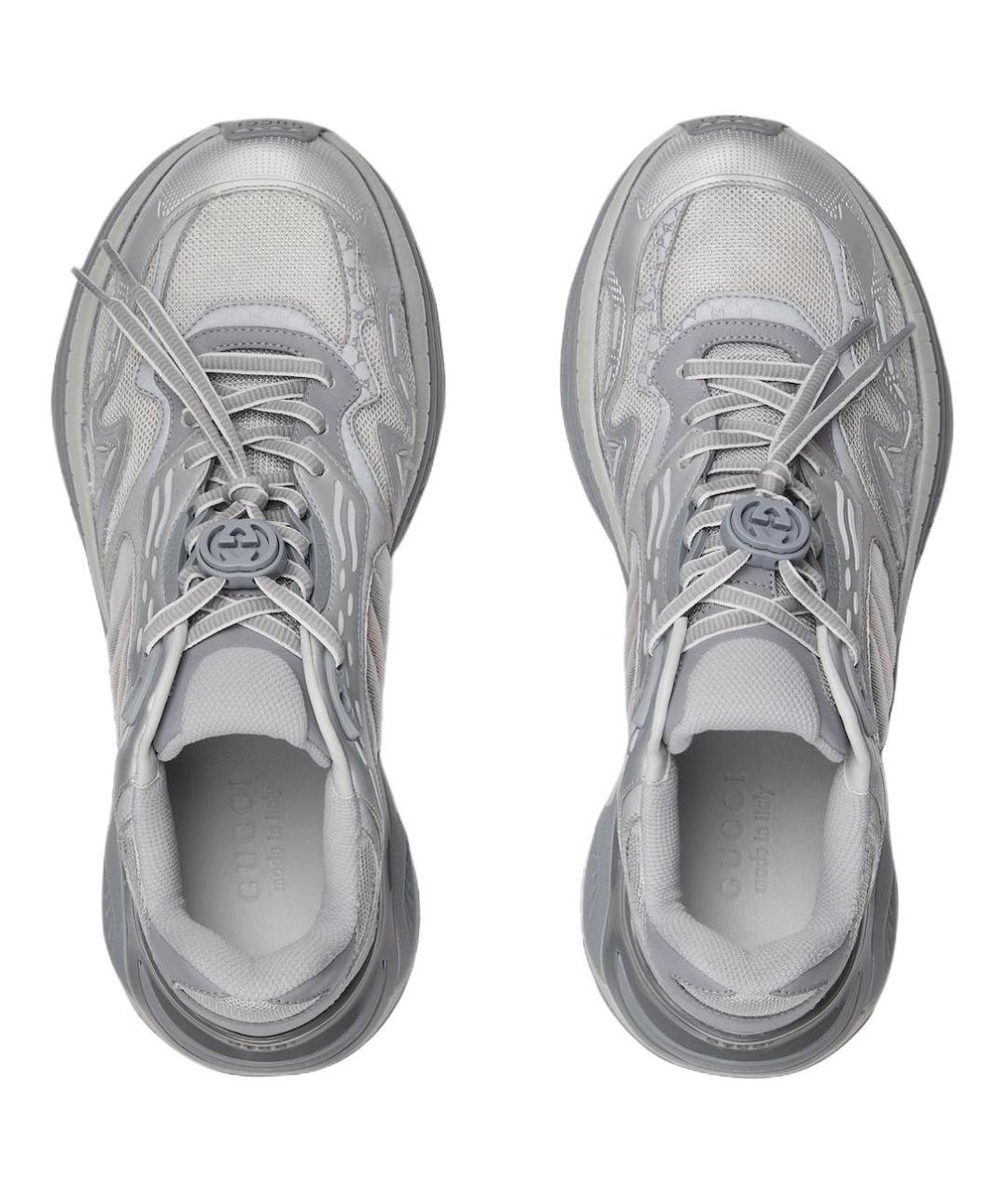 GUCCI Серебряные кожаные низкие кроссовки / кеды, фото 4