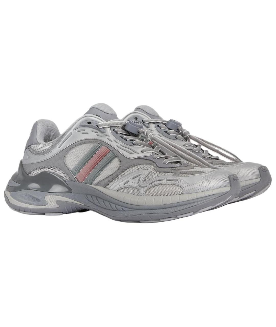 GUCCI Серебряные кожаные низкие кроссовки / кеды, фото 3