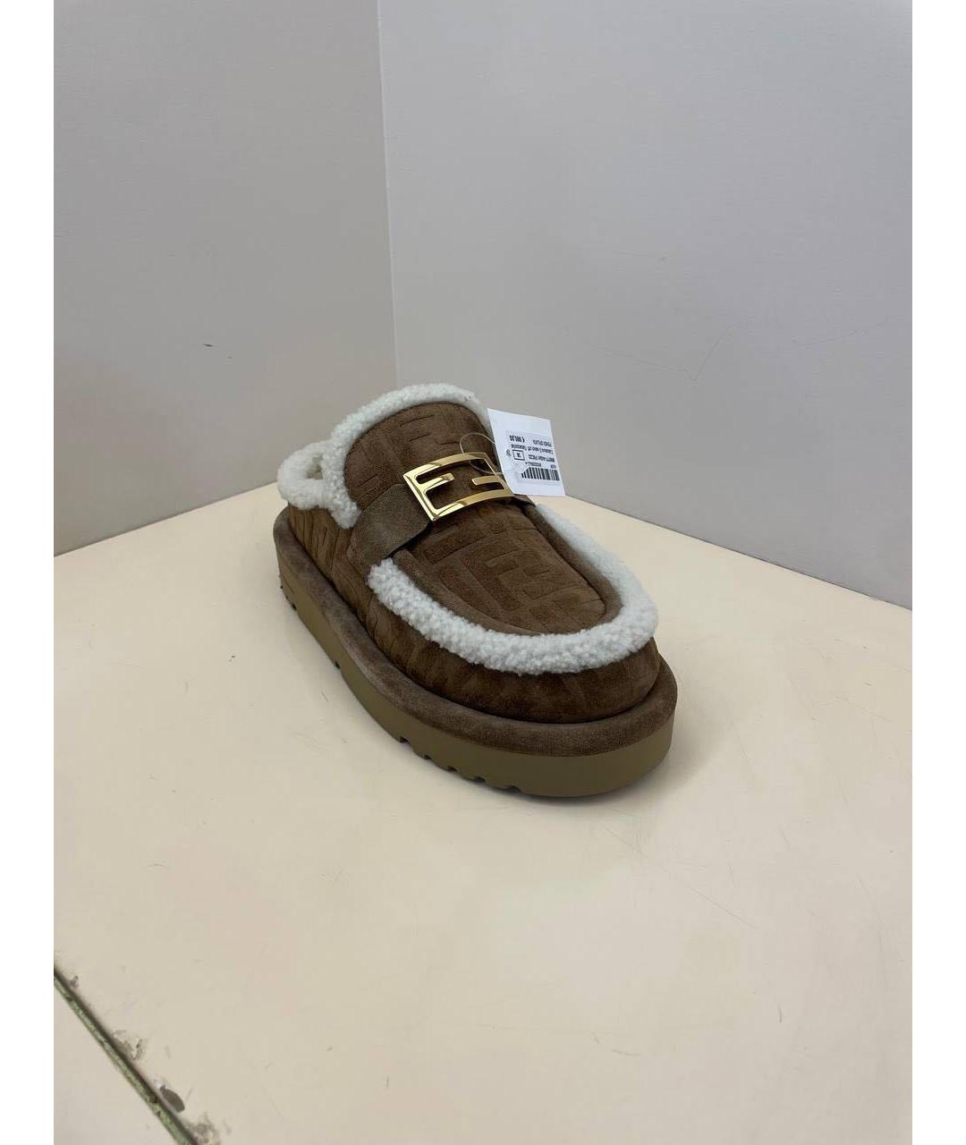 FENDI Коричневые замшевые мюли, фото 3