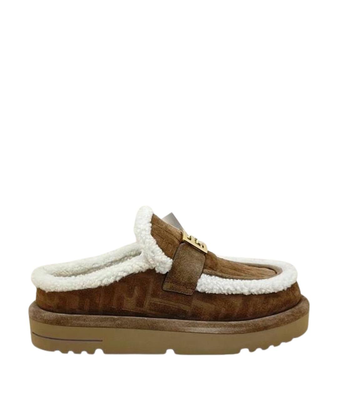 FENDI Коричневые замшевые мюли, фото 1