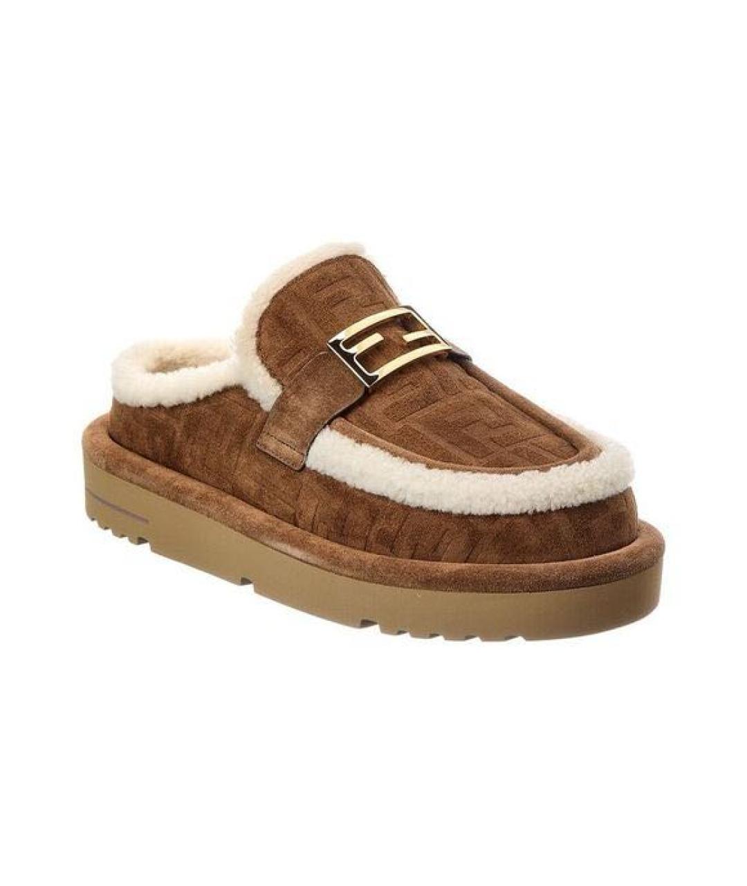 FENDI Коричневые замшевые мюли, фото 2