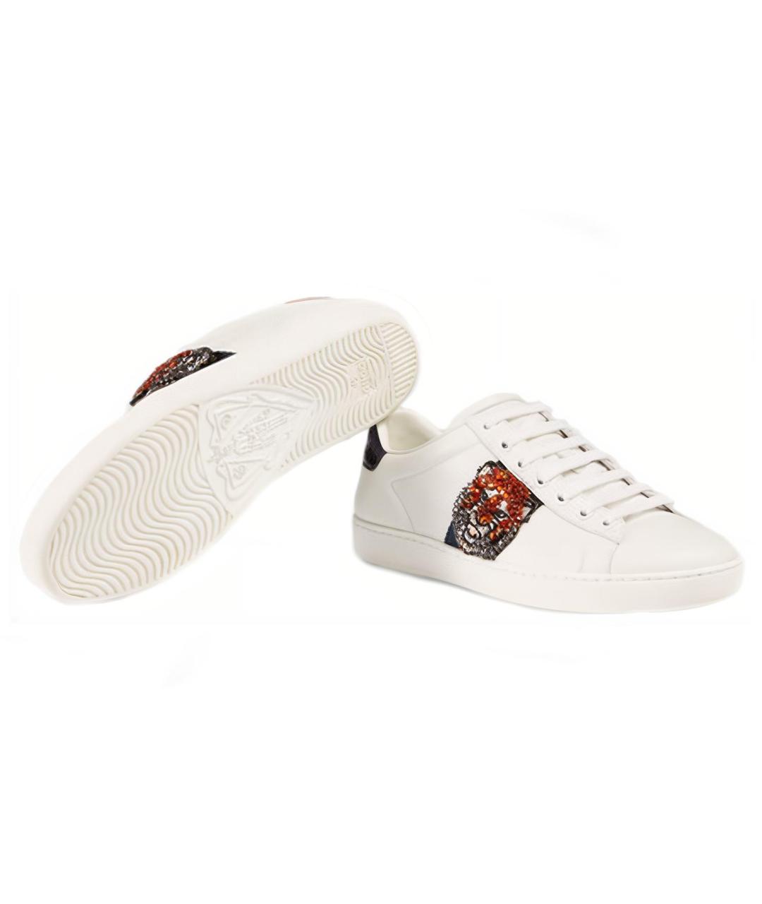 GUCCI Белые кожаные кроссовки, фото 5