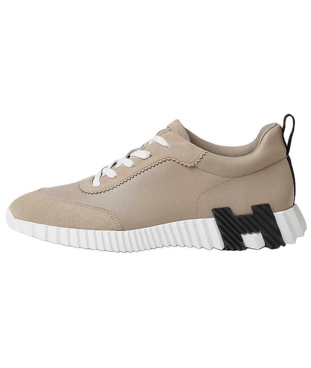 HERMES Бежевые кожаные низкие кроссовки / кеды, фото 2