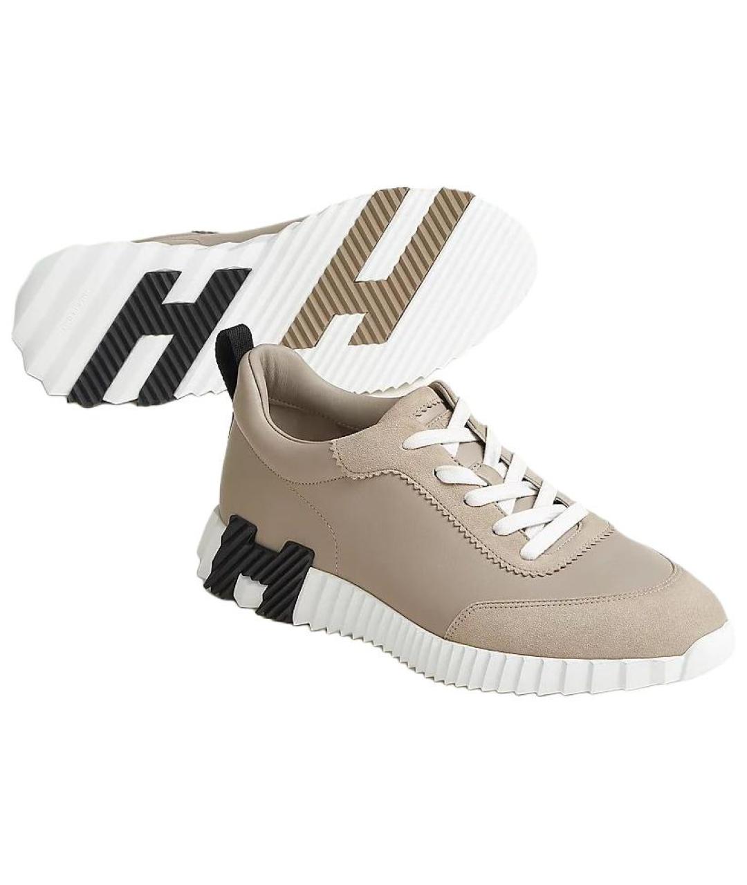 HERMES Бежевые кожаные низкие кроссовки / кеды, фото 4