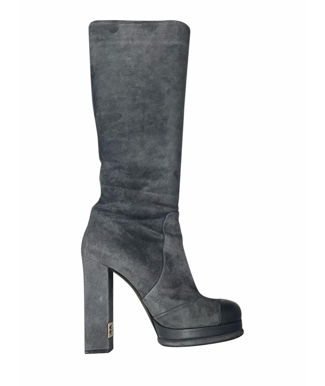 CHANEL Серые замшевые сапоги, фото 1