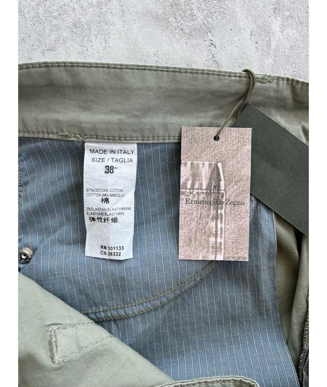 ERMENEGILDO ZEGNA XXX Хаки хлопковые брюки чинос, фото 4