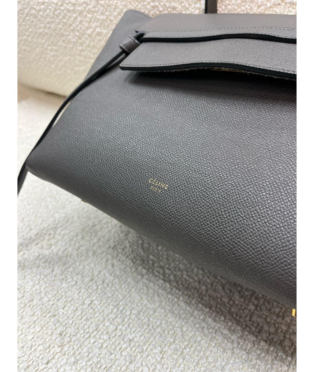 CELINE Антрацитовая кожаная сумка с короткими ручками, фото 8