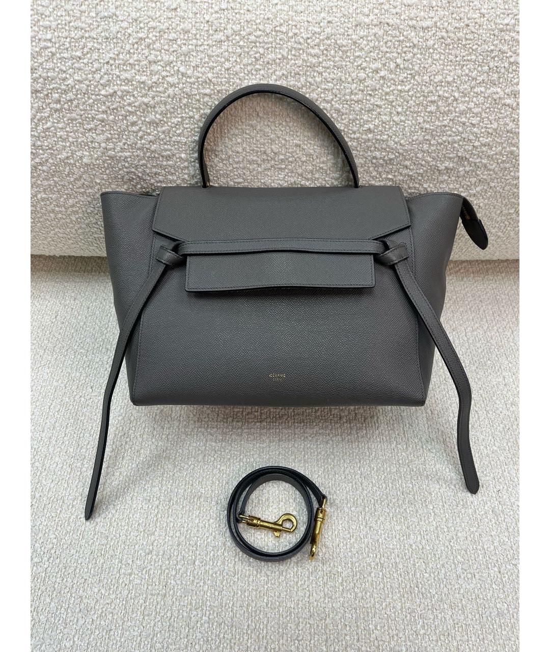 CELINE Антрацитовая кожаная сумка с короткими ручками, фото 7