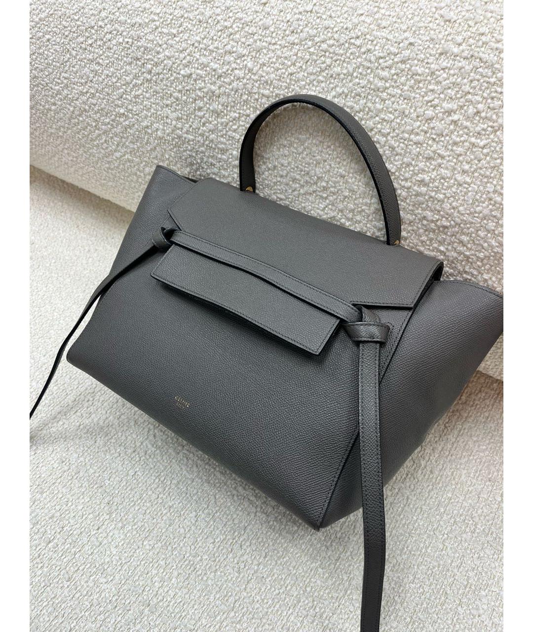 CELINE Антрацитовая кожаная сумка с короткими ручками, фото 5