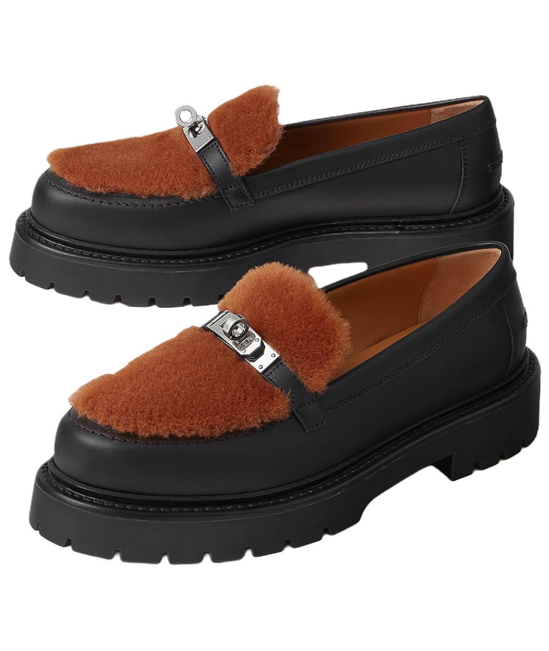 HERMES Черные кожаные лоферы, фото 4