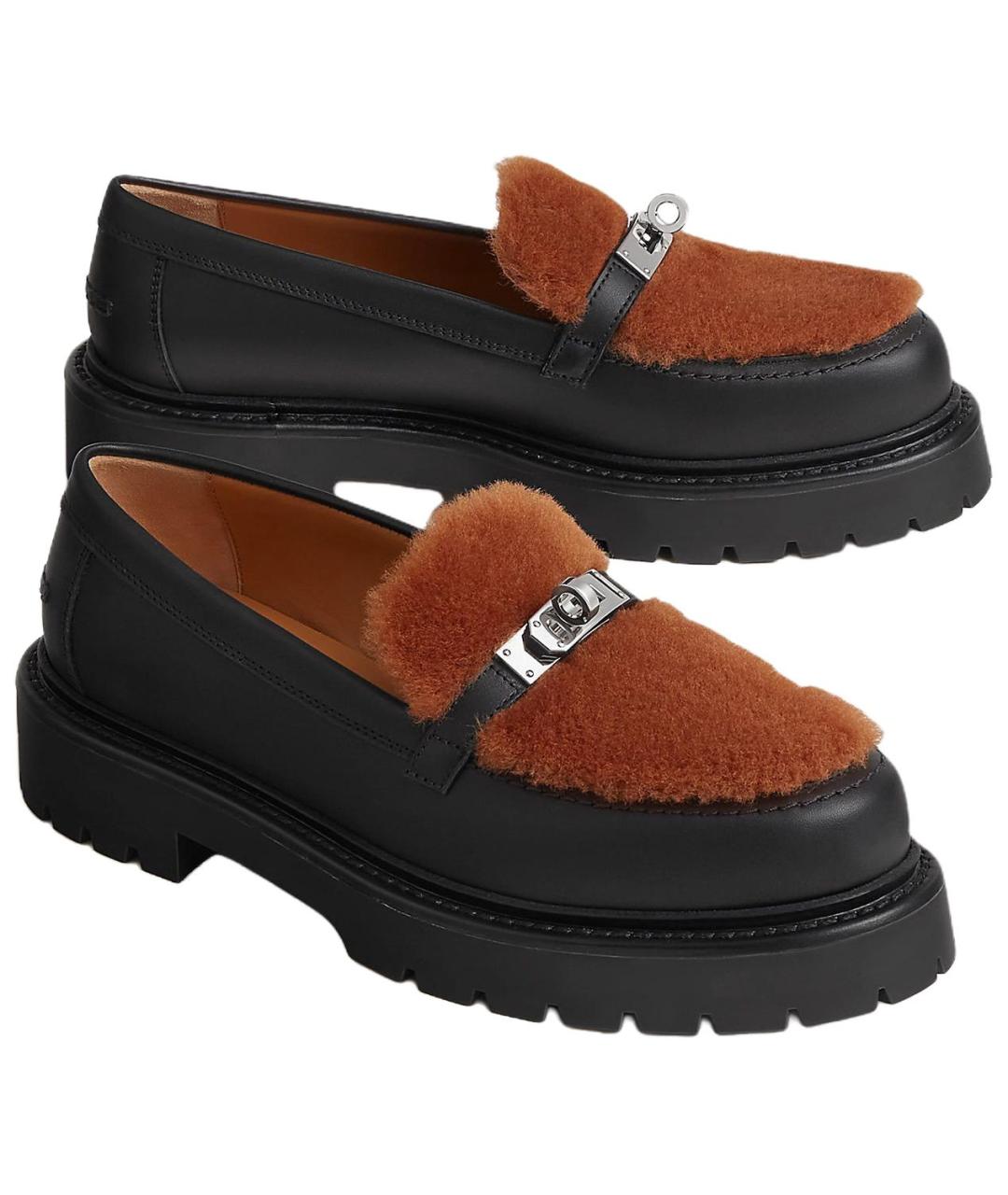 HERMES Черные кожаные лоферы, фото 3