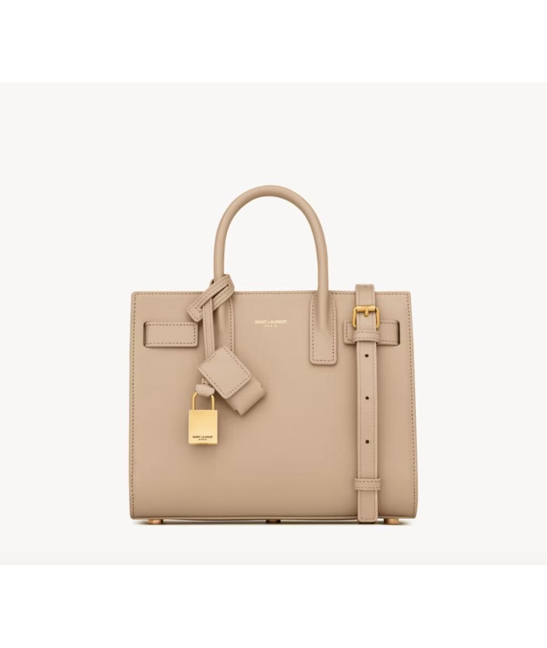 SAINT LAURENT Бежевая кожаная сумка тоут, фото 7