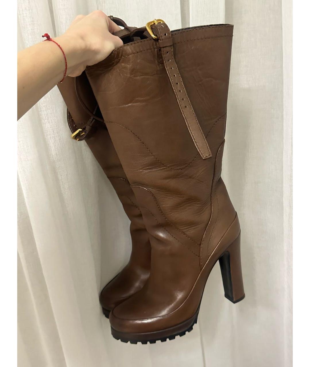 PRADA Коричневые кожаные сапоги, фото 2