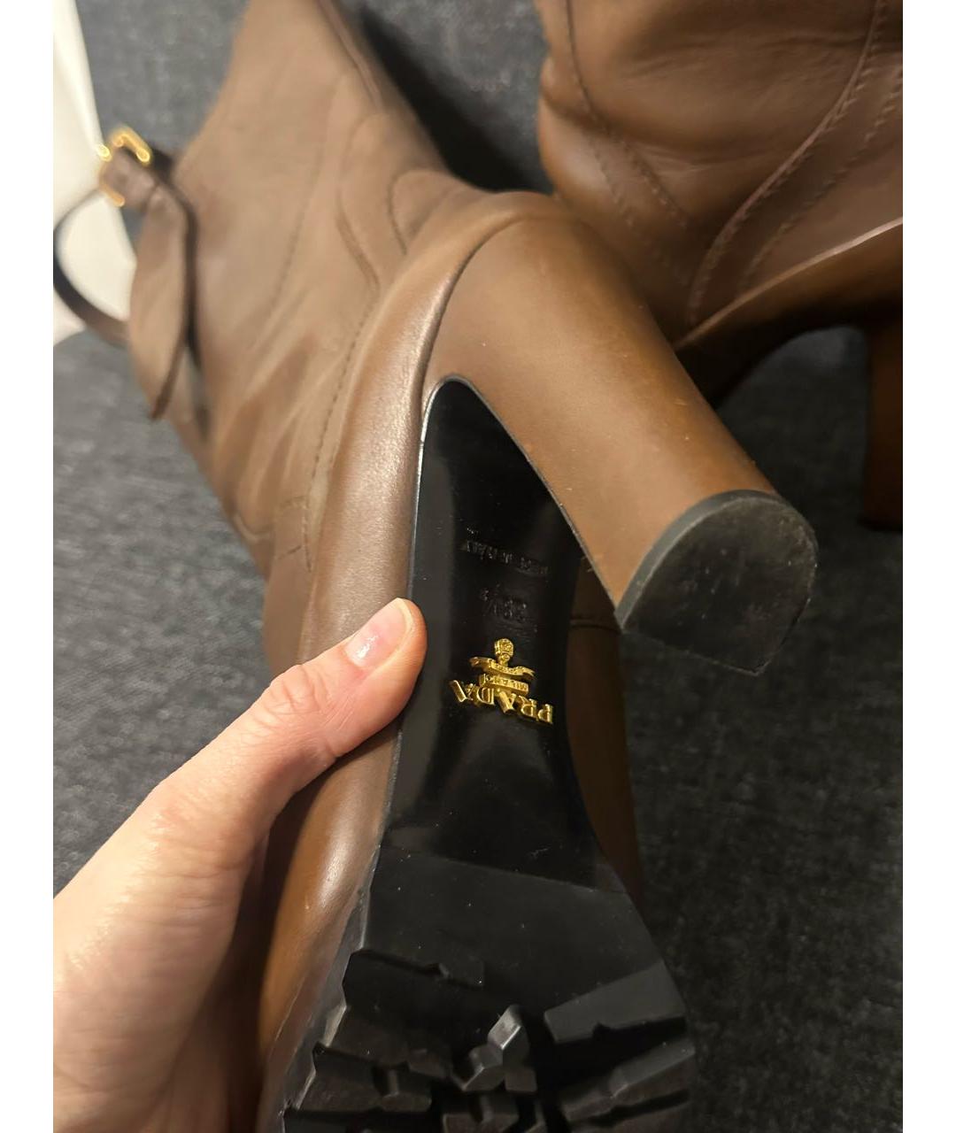 PRADA Коричневые кожаные сапоги, фото 5