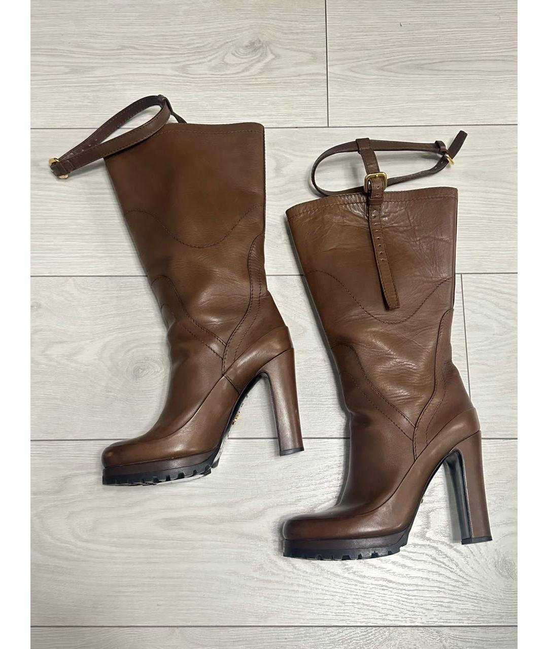 PRADA Коричневые кожаные сапоги, фото 8
