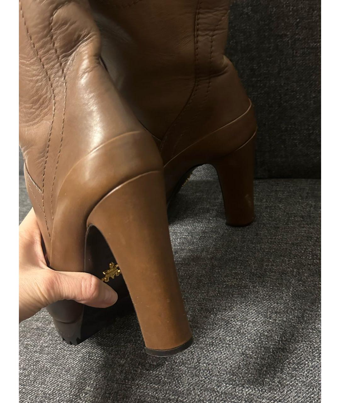 PRADA Коричневые кожаные сапоги, фото 4