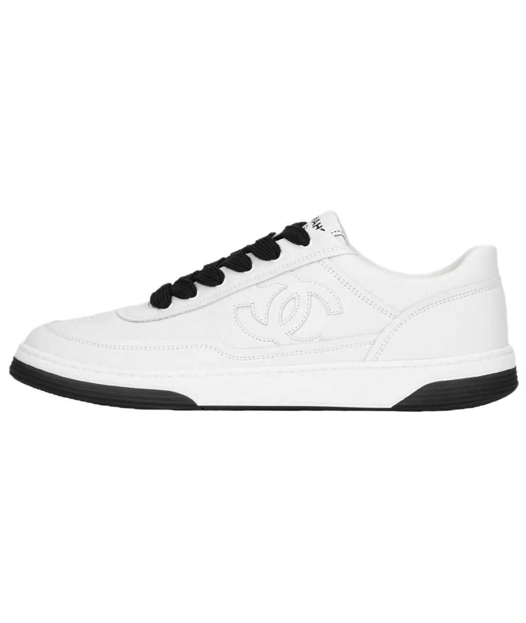 CHANEL Белые кожаные низкие кроссовки / кеды, фото 2