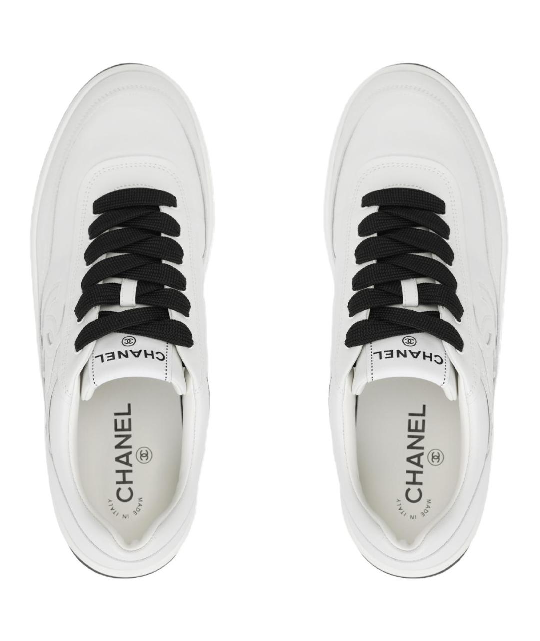 CHANEL Белые кожаные низкие кроссовки / кеды, фото 3