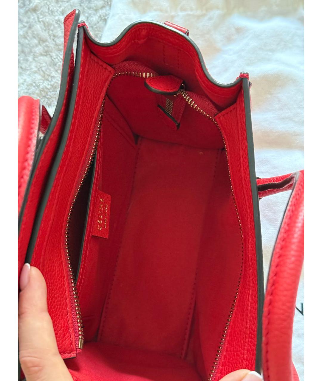 CELINE Красная кожаная сумка с короткими ручками, фото 5