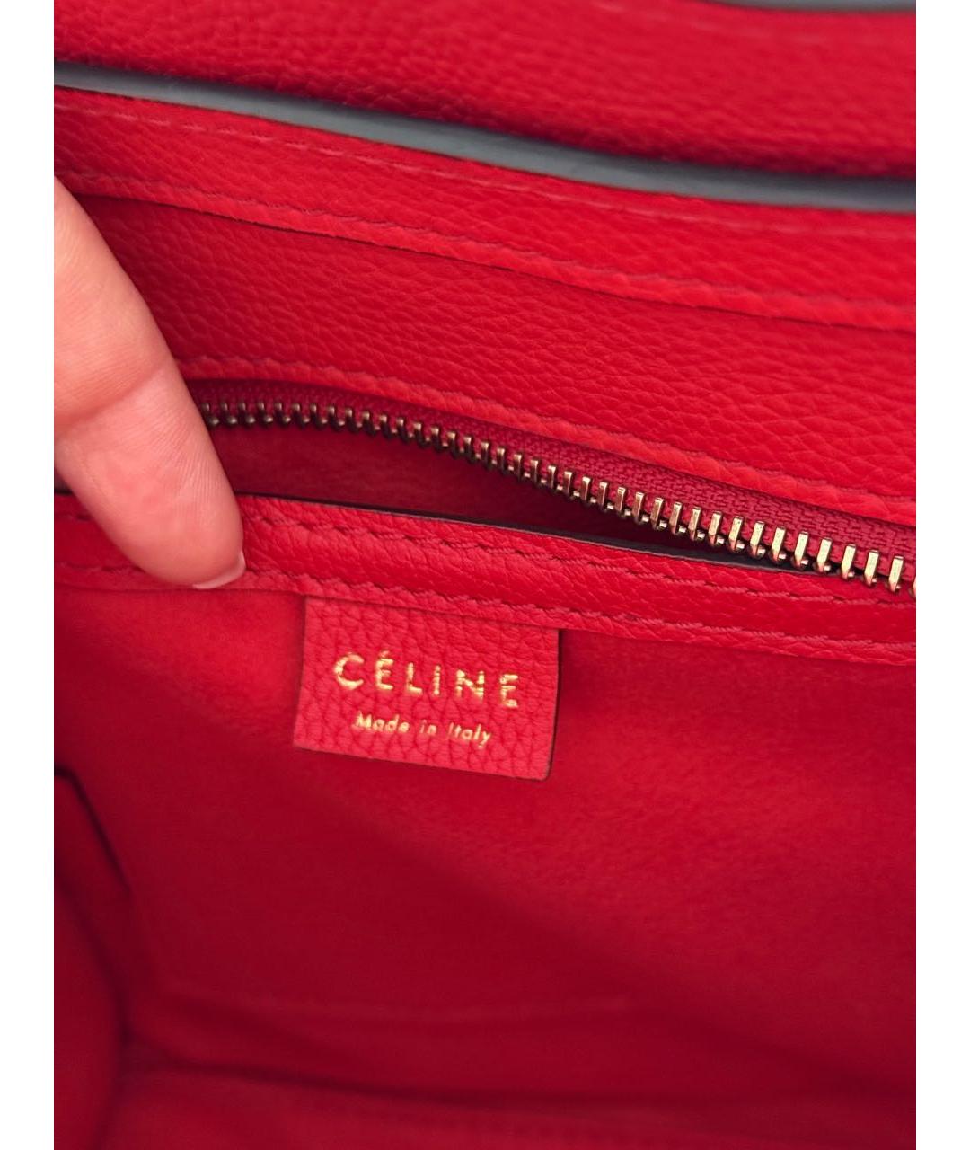 CELINE Красная кожаная сумка с короткими ручками, фото 4