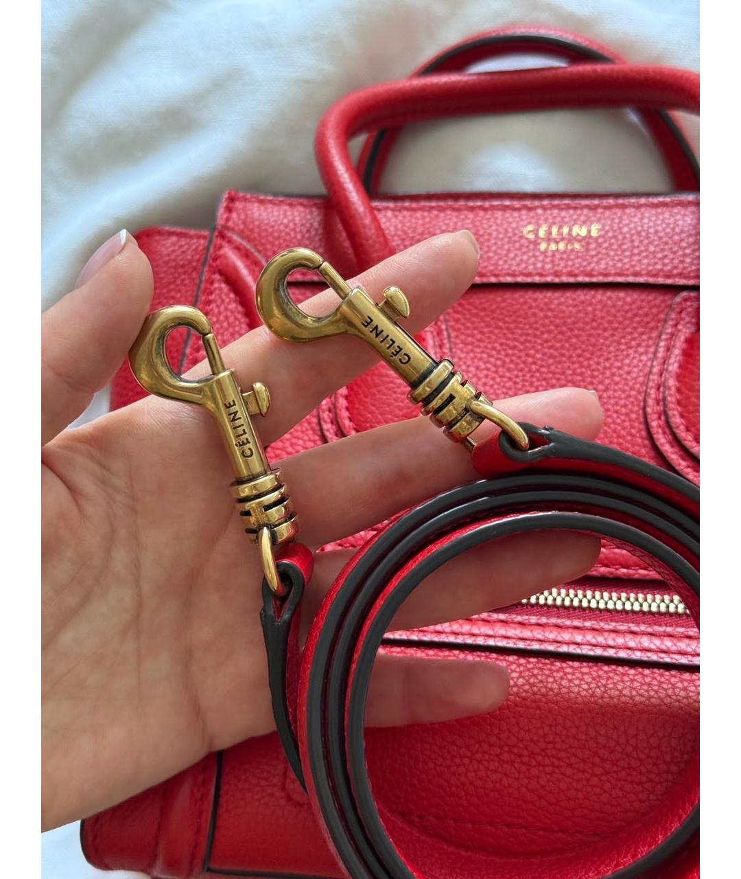 CELINE Красная кожаная сумка с короткими ручками, фото 8