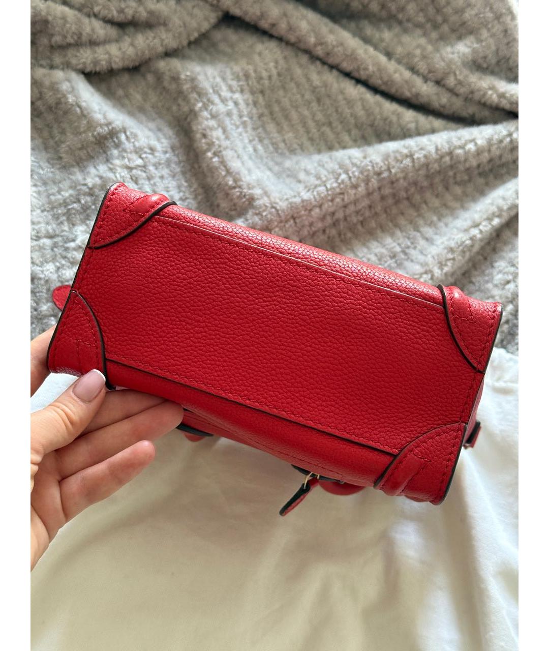 CELINE Красная кожаная сумка с короткими ручками, фото 7