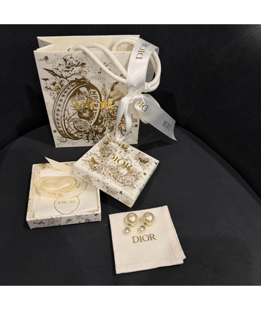 CHRISTIAN DIOR Белые позолоченные серьги, фото 4