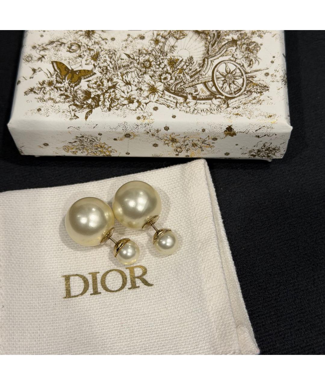 CHRISTIAN DIOR Белые позолоченные серьги, фото 2