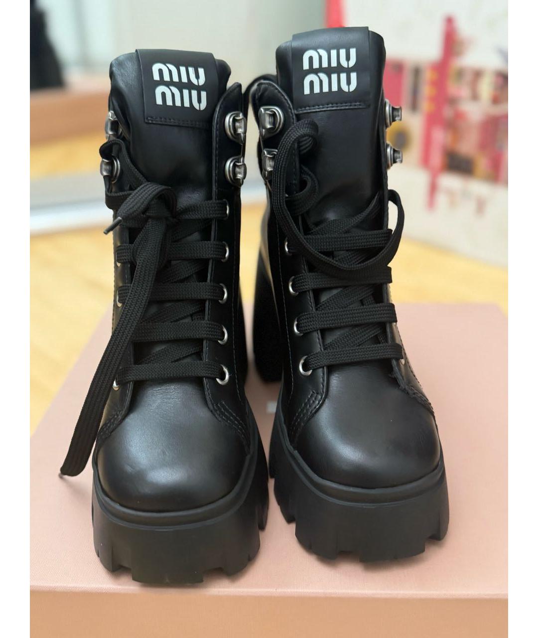 MIU MIU Черные кожаные ботинки, фото 2