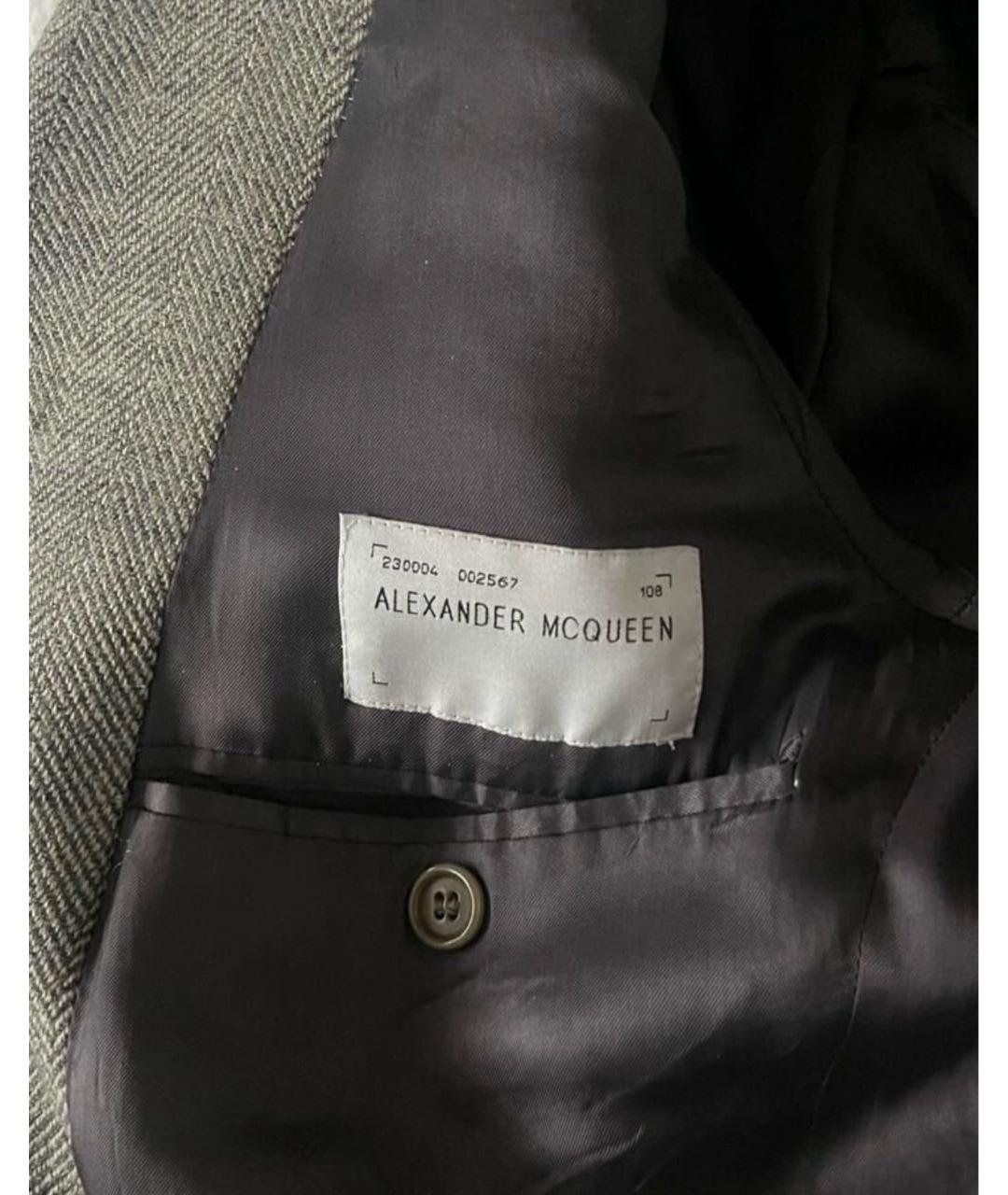 ALEXANDER MCQUEEN Серое шерстяное пальто, фото 3
