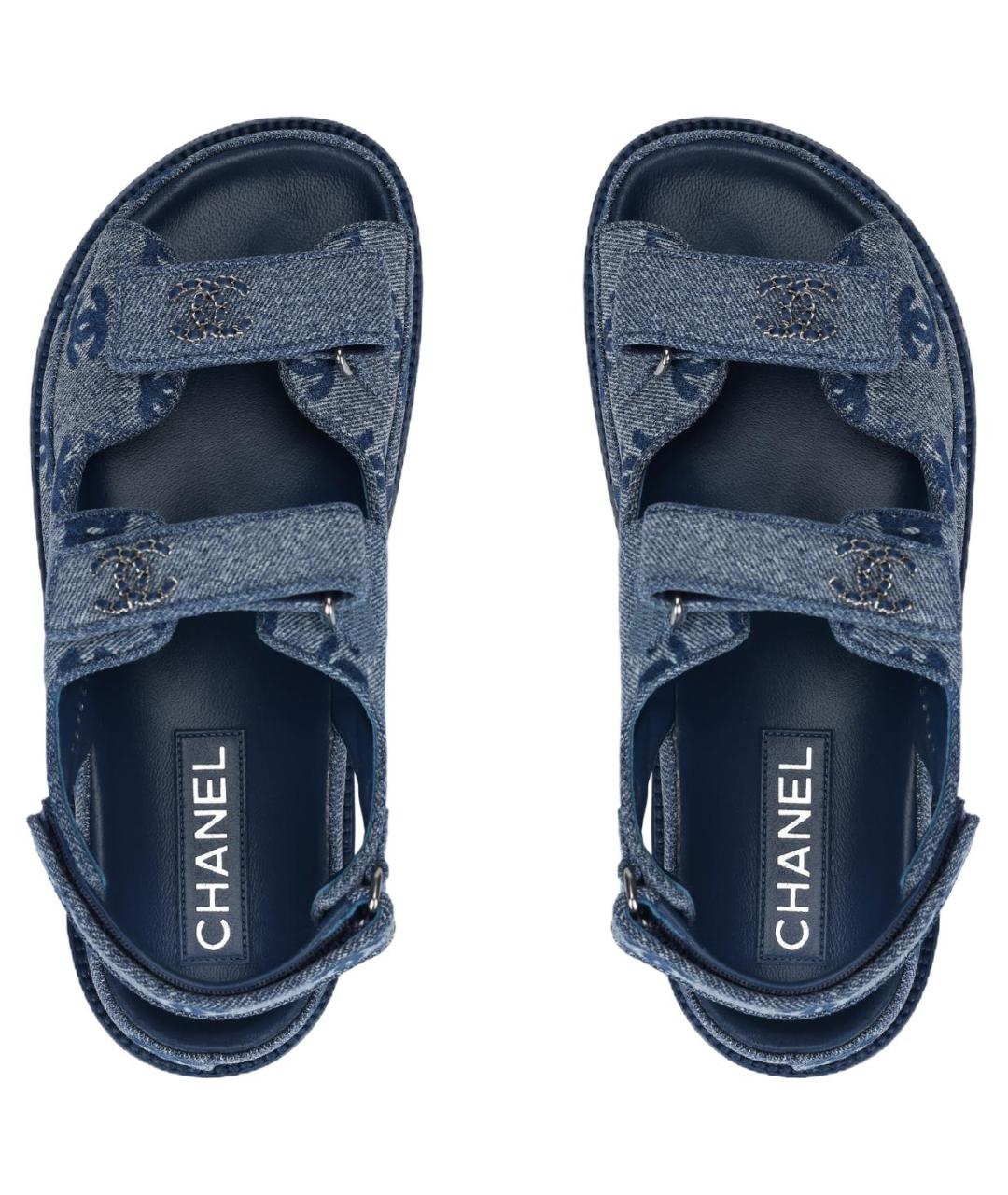 CHANEL Синие текстильные сандалии, фото 3