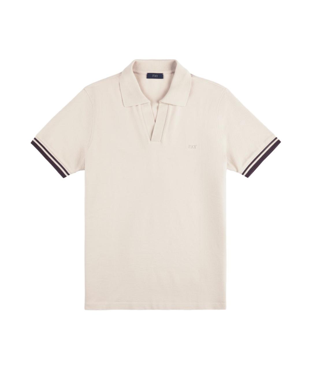 FAY Бежевое хлопковое поло с коротким рукавом, фото 1