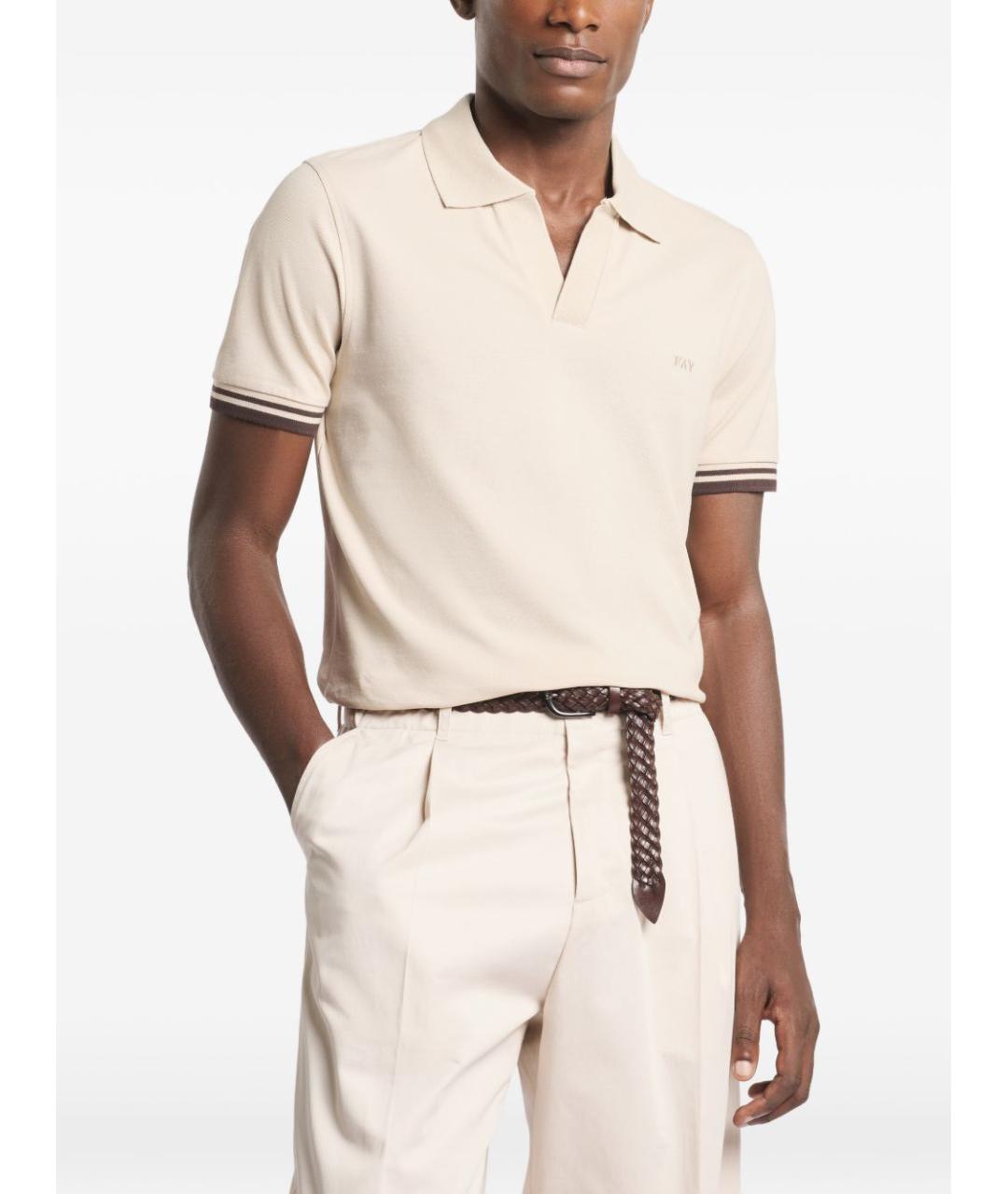 FAY Бежевое хлопковое поло с коротким рукавом, фото 5