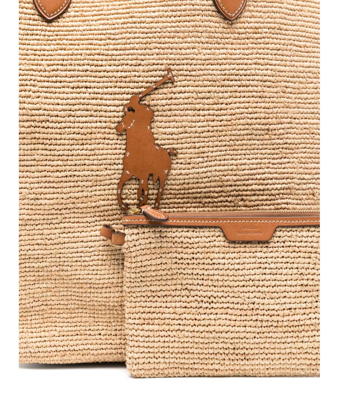 POLO RALPH LAUREN Бежевая пелетеная сумка тоут, фото 5