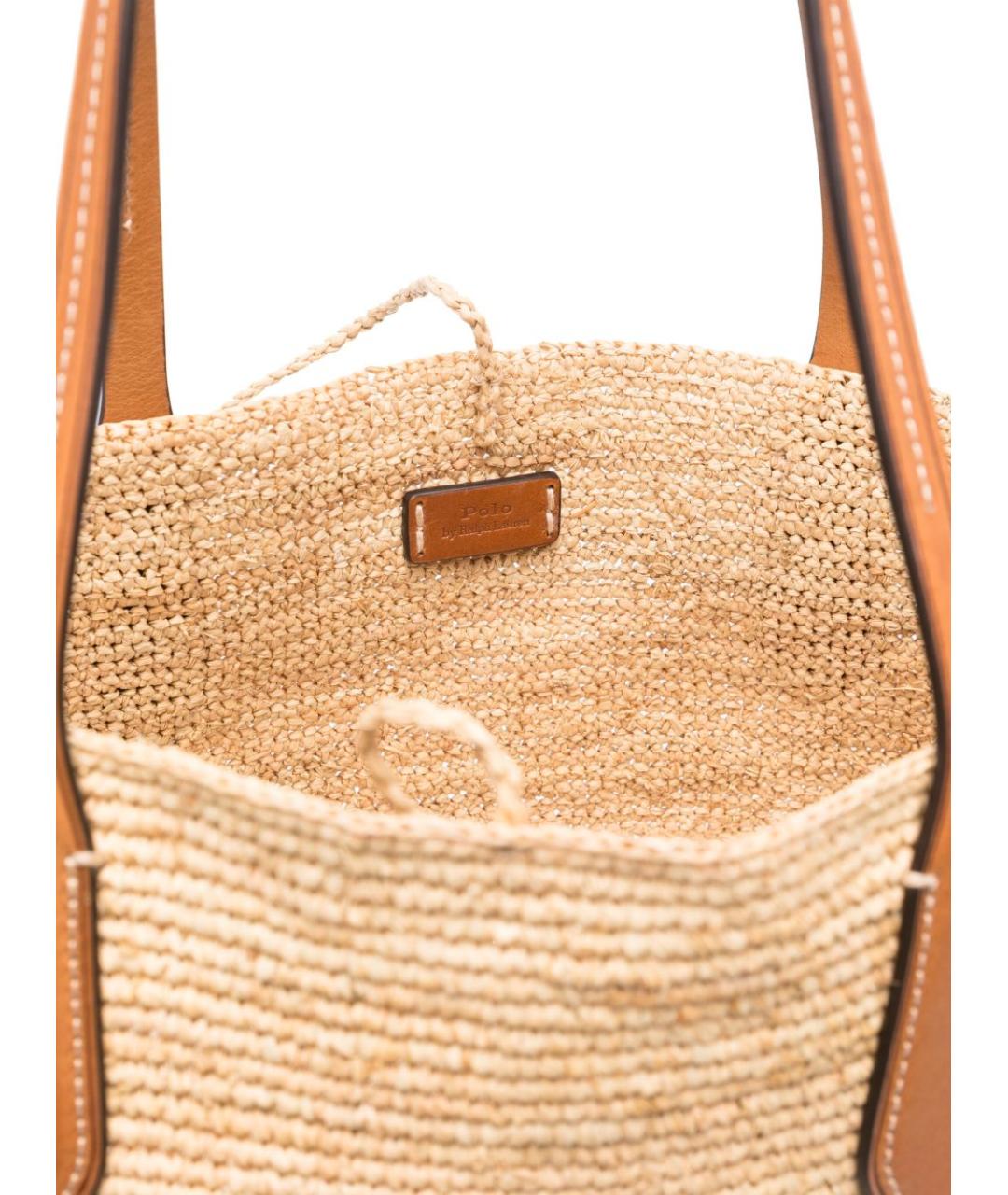 POLO RALPH LAUREN Бежевая пелетеная сумка тоут, фото 4