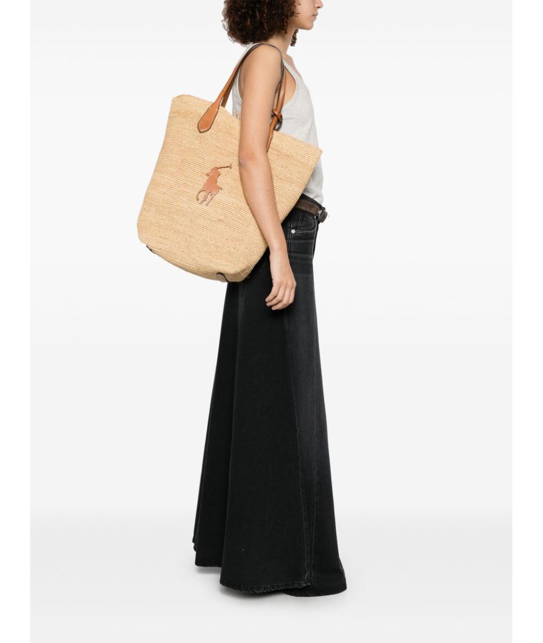 POLO RALPH LAUREN Бежевая пелетеная сумка тоут, фото 2