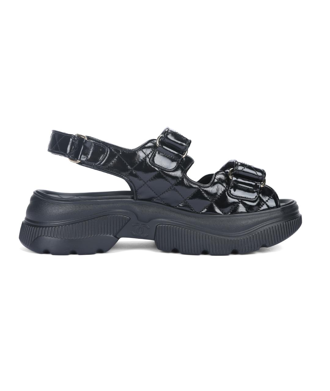 CHANEL Черные кожаные сандалии, фото 1