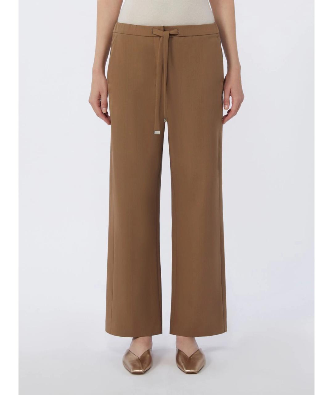 'S MAX MARA Коричневые шерстяные прямые брюки, фото 3