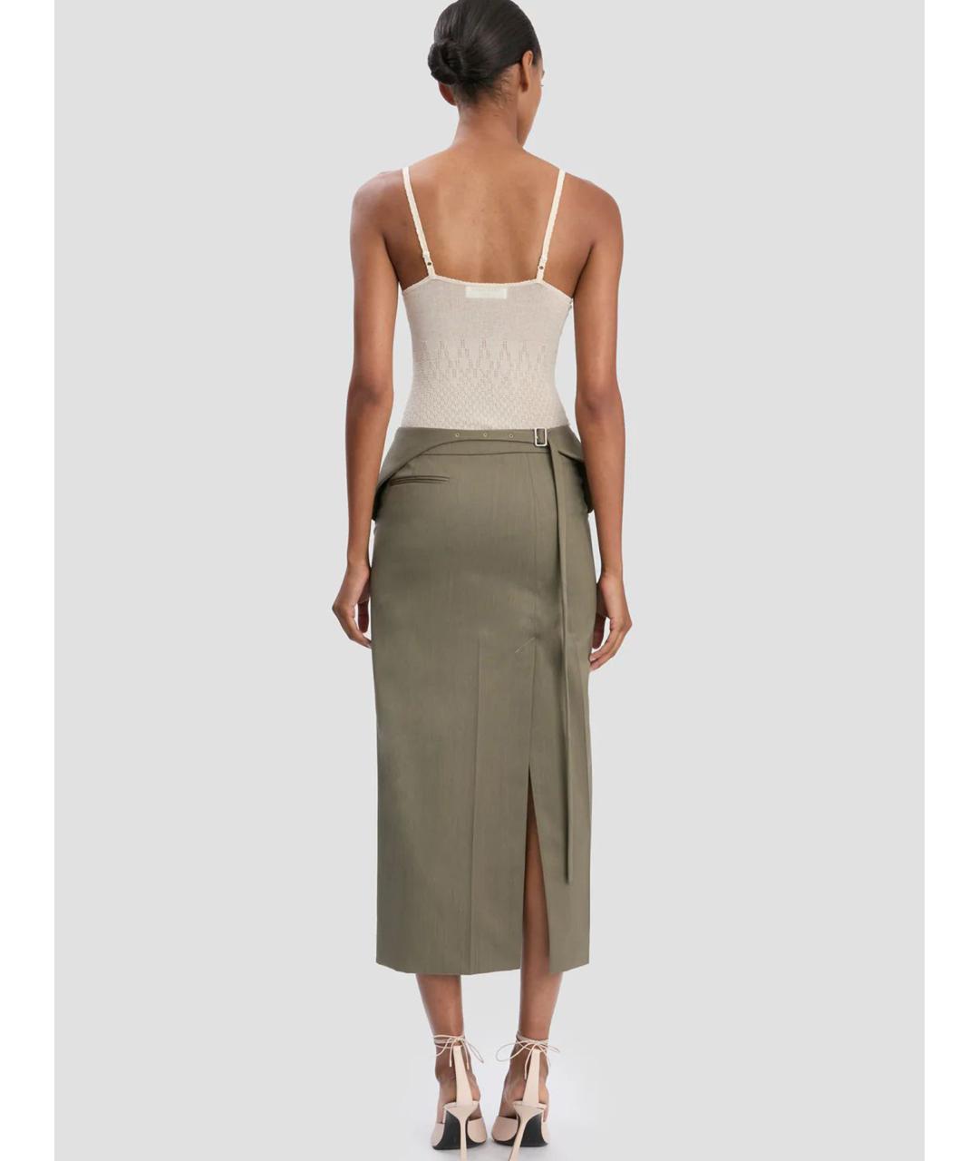 VICTORIA BECKHAM Зеленая шерстяная юбка миди, фото 4