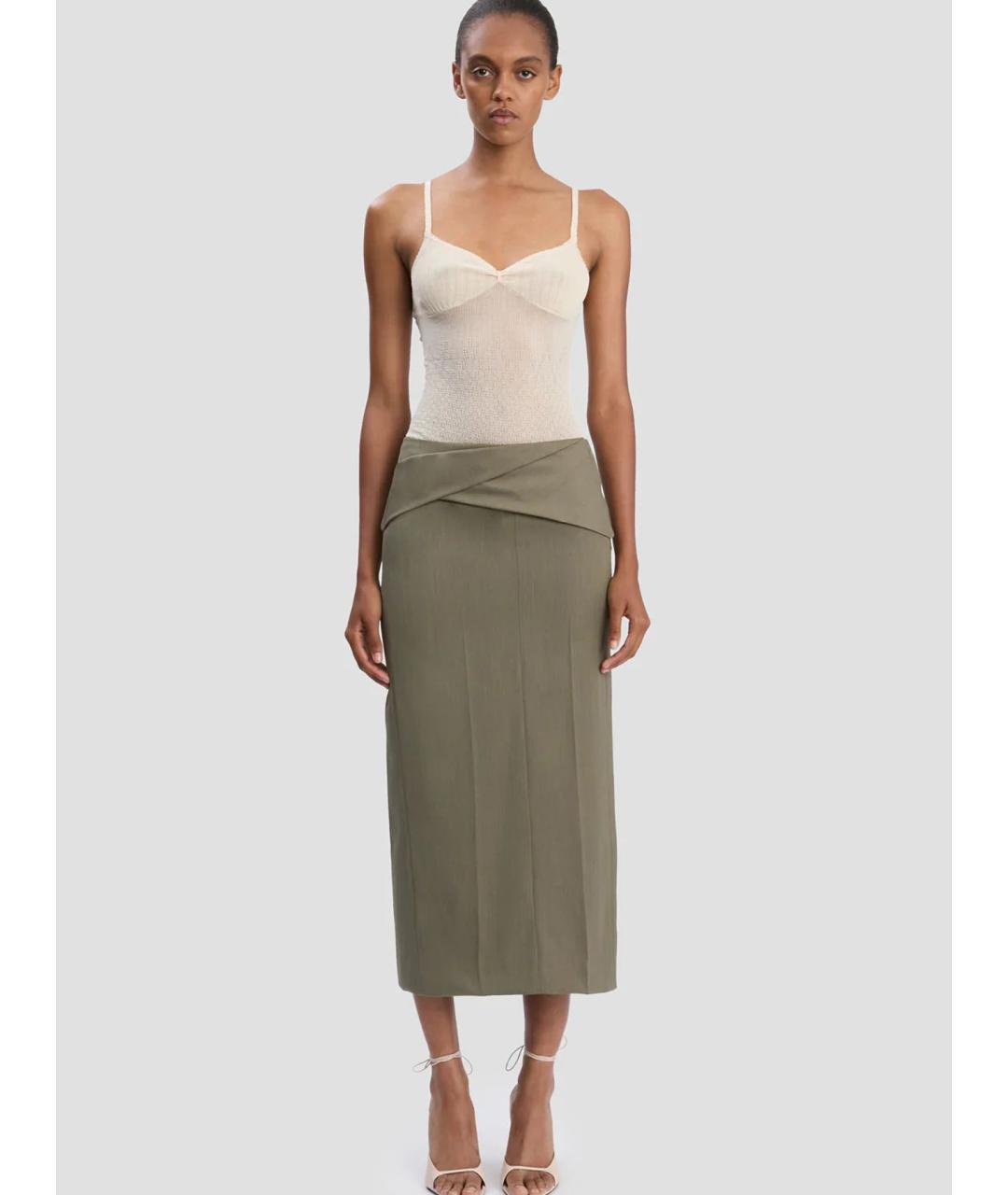 VICTORIA BECKHAM Зеленая шерстяная юбка миди, фото 2